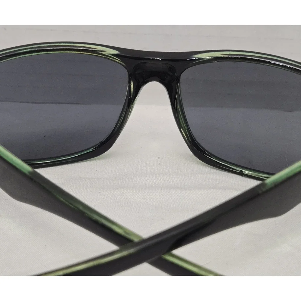 Foster Grant Black Rectangular Sunglasses with Neon Green Inner Trim EUC